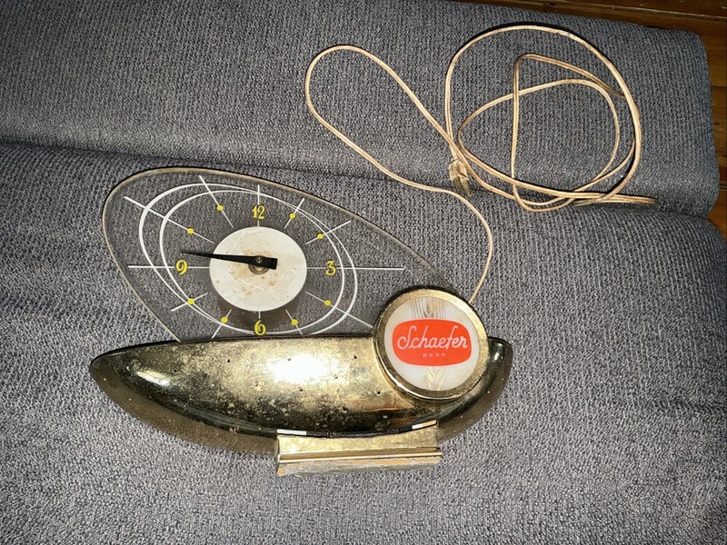 Vintage Schaefer Beer Lighted Atomic- Sailboat Clock Retro Mid Century Modern