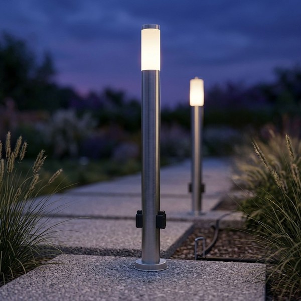 Stehlampe Standleuchte AußEn Gartenlampe Terrasse Steckdose Edelstahl 2Er Set-image