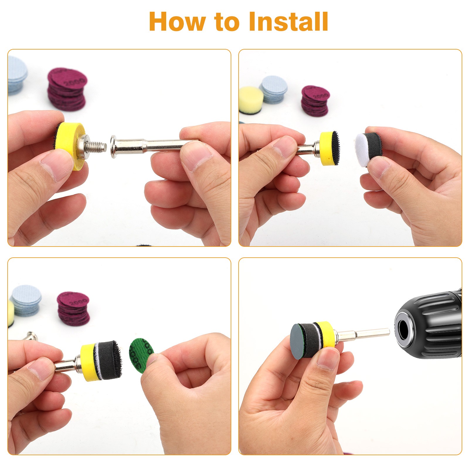 250PCS 1" Hook & Loop Sandpaper 60-10000 Grit Wet Dry Polishing Pads for Drill