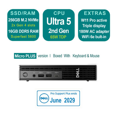 Neuester Dell Pro Micro Plus QBM1250 Desktop Ultra 5 256 GB SSD 16 GB RAM Mini-PC