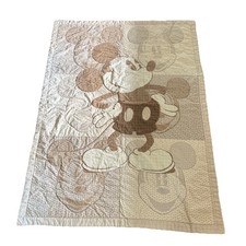 Vintage Disney Micky Mouse Toddler Size Quilt Muted Colors 63.5 x47
