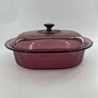 Vintage Corning Ware Cranberry Vision 4 Qt Ribbed Casserole Roaster & Pyrex Lid