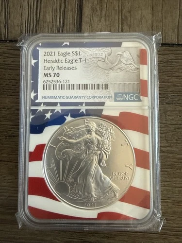2021 $1 AMERICAN SILVER EAGLE NGC MS70 EARLY RELEASES USA FLAG CORE T1