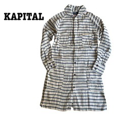 USED KAPITAL HERRINGBONE STRIPE BORDER ROUND COLLAR LONG SLEEVE ONE-PIECE COAT