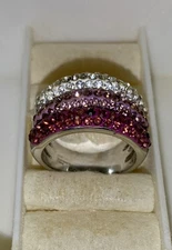QVC Polished Multicolor Crystal Wave Design Ring Size 7