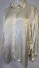 Enza Costa Blouse Button Down SZ 0 Relaxed Shimmery Glam
