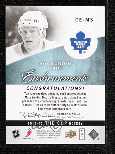 2012-13 Upper Deck The Cup Enshrinements 23/50 Mats Sundin #CE-MS Auto HOF - Picture 2 of 3