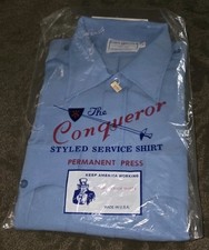 NEW Conqueror Styled Service Shirt Permanent Press Blue USA Made ADULT MEDIUM
