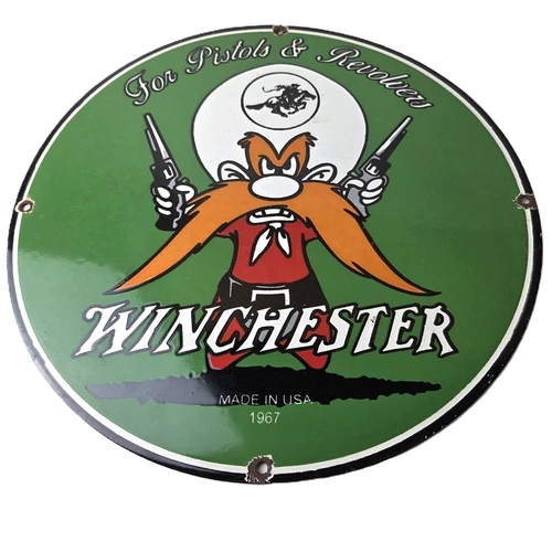 Vintage Winchester Porcelain Sign - Pistols Shooter Gas Service Pump Sign