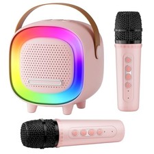 Micro Karaoke Enfant avec 2 Micro sans, 6 Modes D'éclairage avec Effets, Ence...