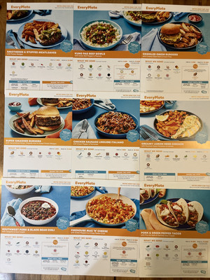 Qty 9 EVERY PLATE Recipe Cards Lunch Dinner-MIXED Meatloaf Italiano Chili Tacos
