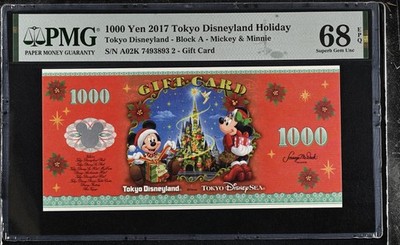 2017 1000 Yen Tokyo Disneyland Block A Gift Card Mickey & Minnie *020 PMG 68