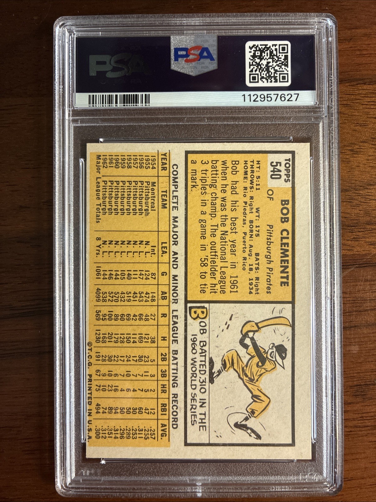 1963 Topps Roberto Clemente Pittsburgh Pirates #540 High# PSA 4 VG-EX view 3