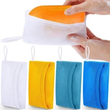 Sunnyray 4 Pieces Soap Saver Pouch for Bar Soap, Loofah Bath Multicolor 