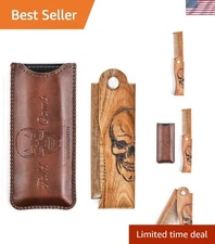 Natural Sandalwood Comb with Rounded Teeth & Leather Case - Perfect for Travel