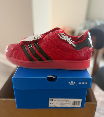 DS In hand Sp5der x Adidas Superstar Red Core Black (KJ7005) Mens Size 11