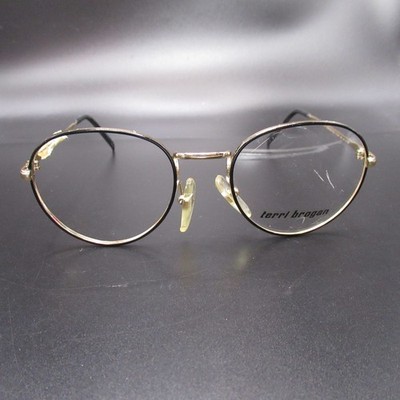 Terri Brogan Eyeglass Frames TB 8841 Gold Black Oval 49-19-135 Made in Italy