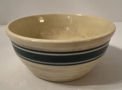 Vintage Hull Beehive Yellow Ware Green Stripe Pottery Mixing Bowl