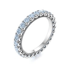 Round March Aquamarine Gemstone Full Eternity Ring 925 Sterling Silver