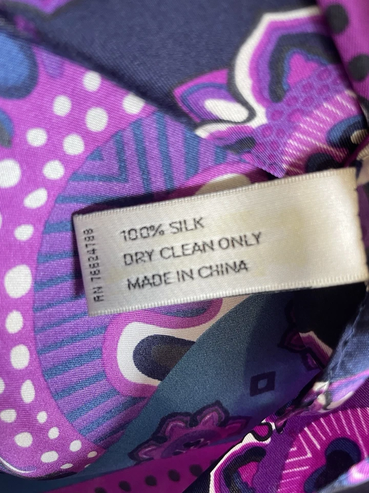 Adrienne Landau Studio 100% Silk Scarf Purple Navy Mandala Print Square #A6 - Image 3 of 4