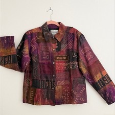 Chico s Silk Patchwork Art Jacket Size 2 L/XL