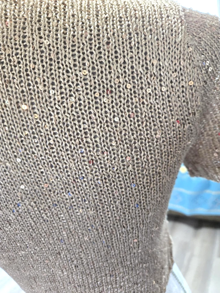 Cárdigan Suéter Rue 21 Tostado Manga Corta Recortado Bolero Talla Pequeña Lentejuelas A231 Foto 4 de 4