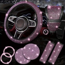 8pcs Bling Car Accessories Set Rhinestone Steering Wheel Cover Seat Belt Covers 8pcs Bling Car Accessories Set Rhinestone Steering Wheel Cover Seat Belt Covers