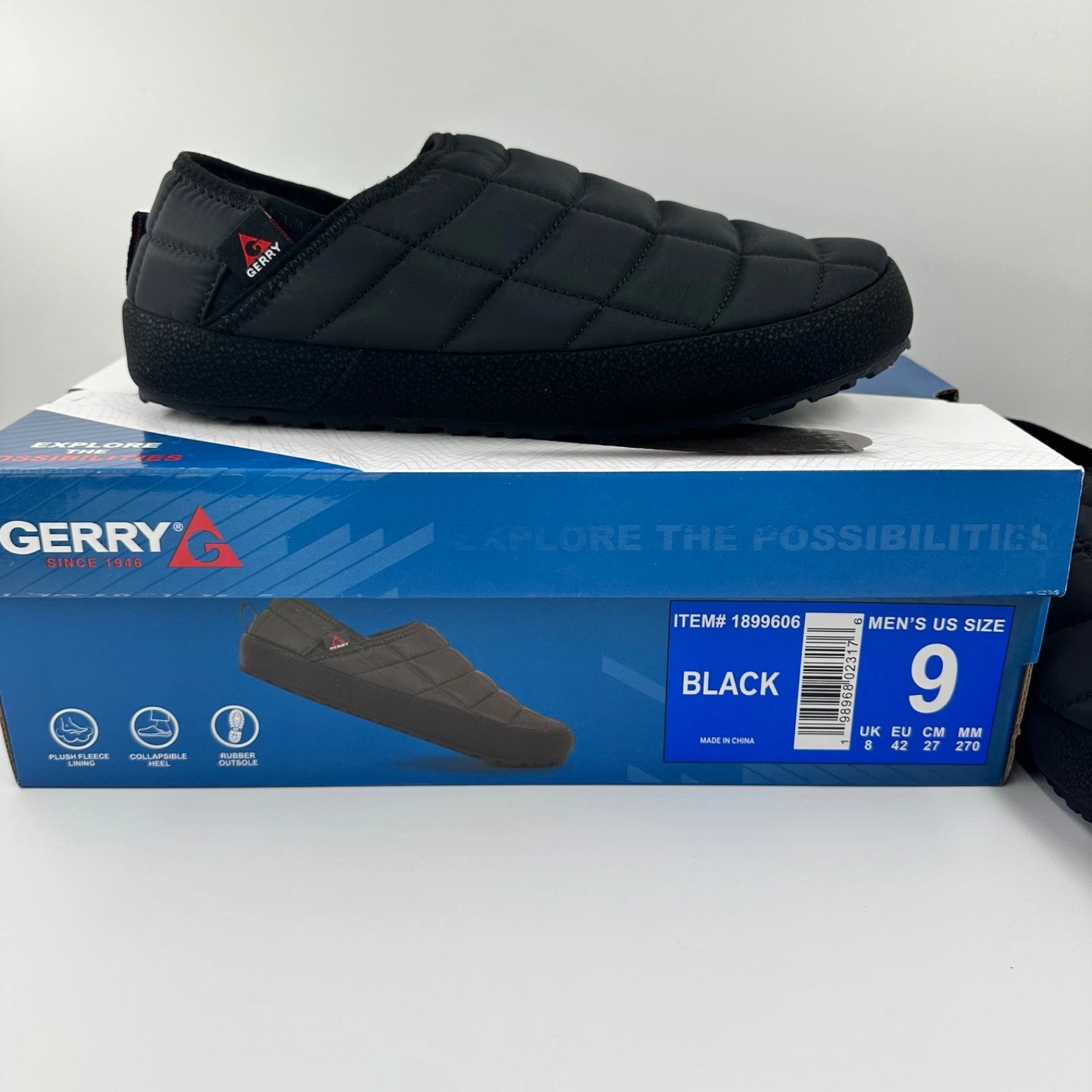 Gerry Men's Slip On Fleece Lined Puff Shoes, Black 9