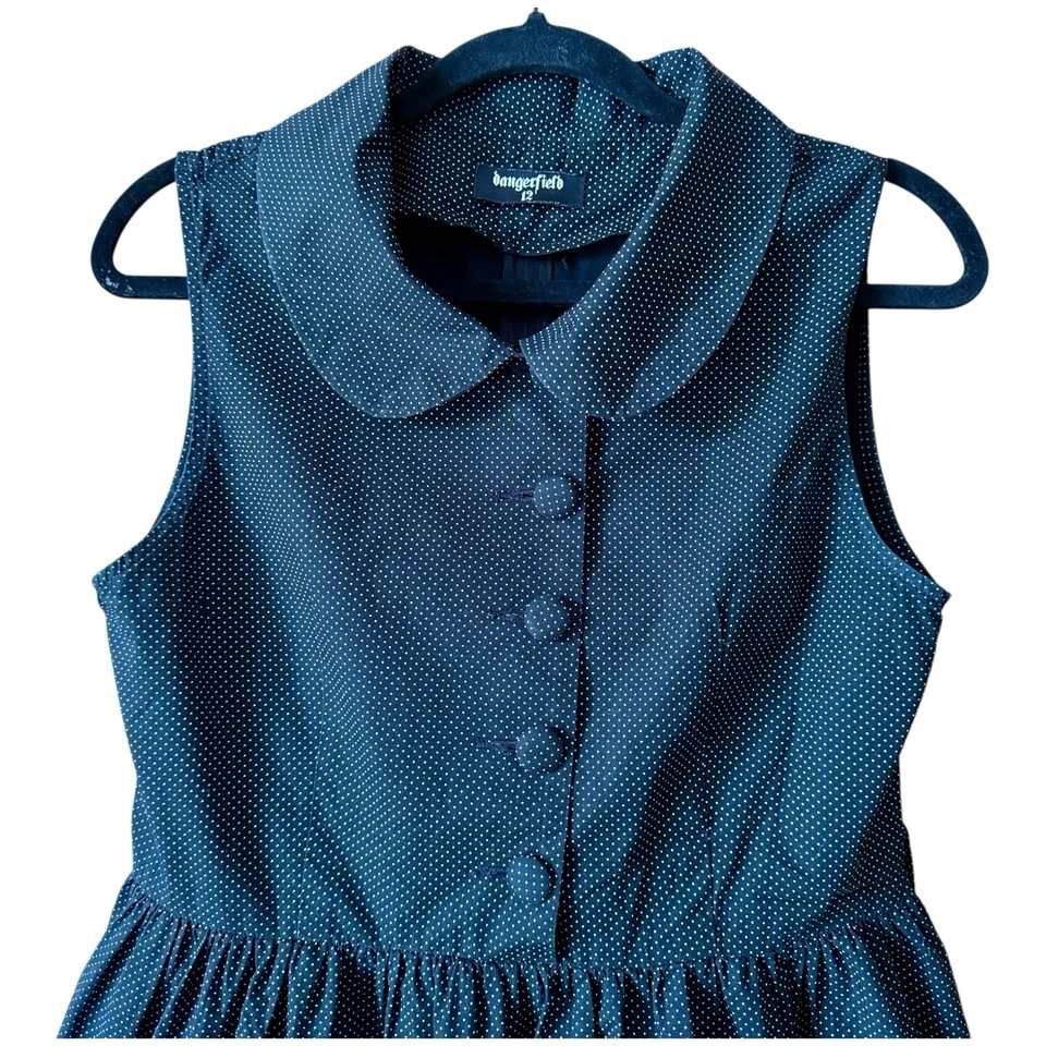 Vestido Dangerfield para mujer talla 12 negro blanco ajuste puntual y acampanado algodón sin mangas Foto 4 de 4