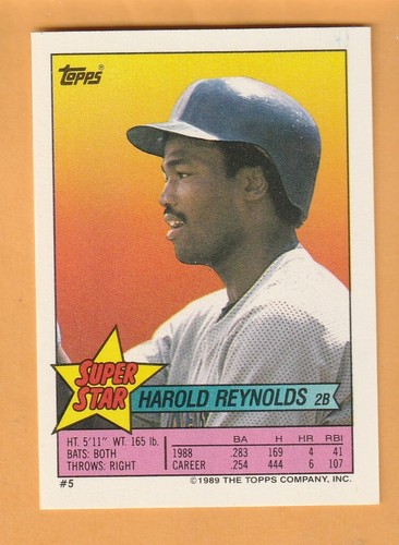 Harold Reynolds Seattle Mariners 1989 Topps Sticker Backs #5 Corvallis OR 12J