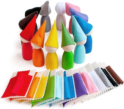 Ulanik Large Peg Dolls with Hats and Beds Toddler Montessori Toys