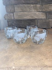 4 Piece set Old Vintage 1970's Nestle Clear Glass Globe World Cups/Mugs Frosted