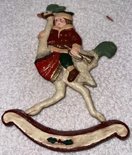 SILVESTRI Vintage Large Wood Elf Riding Swan or Goose Christmas Ornament 