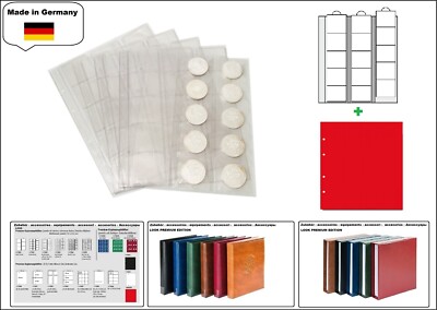 5-Münzhüllen-15-Fächer-Für-Münzen-bis-44-mm-+-rote-ZWL-PREMIUM-LOOK 1-7391-R