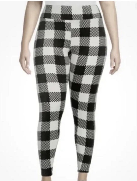 No Boundaries Soft Velour Black Buffalo Plaid Leggings Size XXXL (23-25) NWT