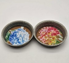 Hand Painted Floral Coasters Trinket Jewelry Dishes Set Of 2 Bowls Multicolor 