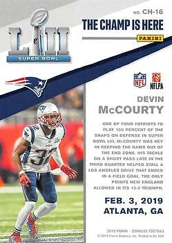 Devin McCourty 2019 Donruss - The Champ is Here #CH-16 - New England Patriots - Image 2 of 2