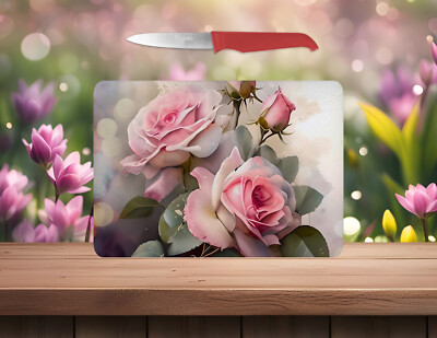Rose themed 11 x 8 Tempered Glass Cutting Board~FREE shipping~your CHOICE~Gift