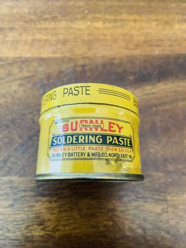 Vintage 1940s BURNLEY Soldering Paste Advertising Tin! Rare 2 Oz. Solder Can! - Picture 1 of 8