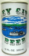 KEY CITY BEER ss CAN with STEAMBOATS & WATER Dubuque Star Brewing IOWA 1979 1/1+