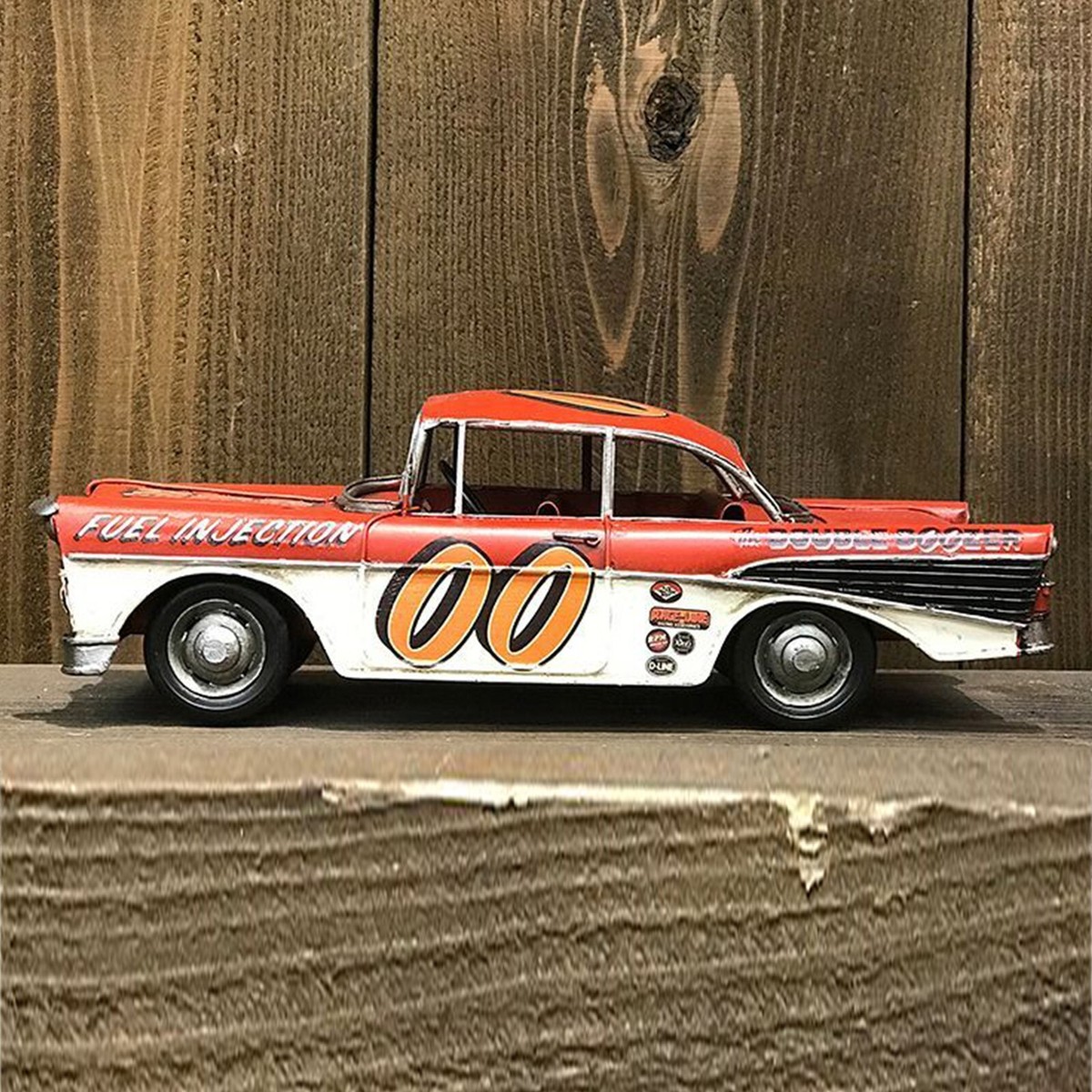 Racing 00 The DOUBLE DOOZER Red Tin Toy Vintage Style Car Vehicle