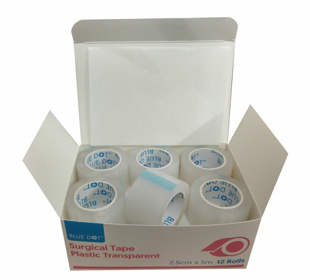 Blue Dot 2.5cm X 5m Polyethylene Transparent Surgical Tape X 12 Rolls