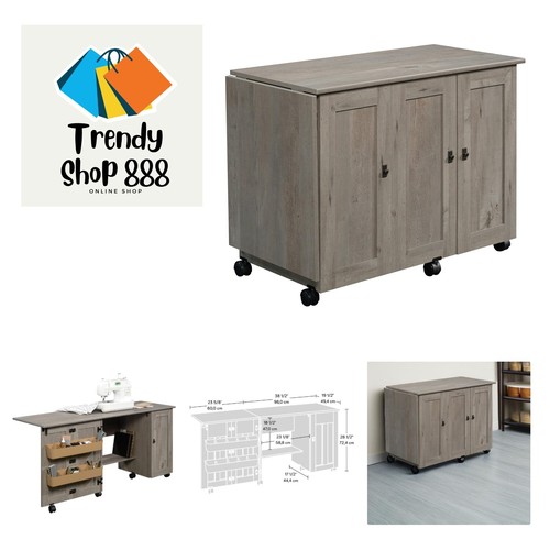 Folding SewingTable & Craft Cart Storage Cabinet, in Mystic Oak