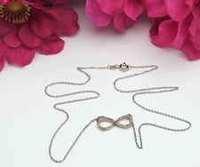 Diamond Infinity Pendant Chain Necklace 20" Sterling Silver 925 Vtg. Signed WTJ