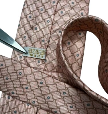 BVLGARI 7fold Men's 100% Silk Necktie LUXURY Tie Pink Geometric W