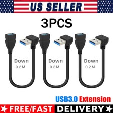 3PCS USB3.0 Male to Female Extension Cable 20cm 5Gbps 90 Degree Down Angled US