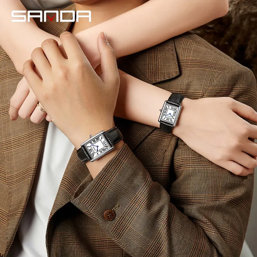 Reloj Sanda Estilo Tanque Hombres Damas Cuarzo Acero Inoxidable Cierre Desplegable NUEVO - Imagen 5 de 8