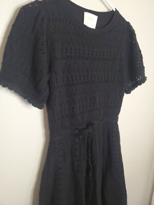 Kate Spade Short Sleeve Crochet Knit Dress Black XXS