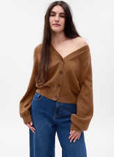 NWT Gap 69.95 CashSoft Balloon Sleeve Cardigan, cocoa powder brown, Sz M, L