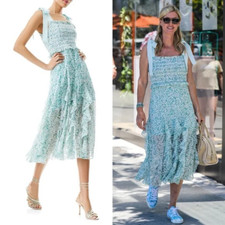 Alice + olivia jocelyn floral smocked shoulder tie dress Sz 0 $650